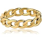JEWELVERSE 18K Gold-Plated Chain Ring For Women | Cuban Link Chain Ring | Stackable Rings | Dainty Gold Rings | Band Ring Size 5-10