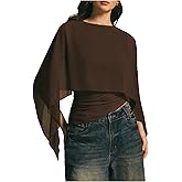 MAKEMECHIC Women's Ruched Poncho Cape Top Asymmetrical Fitted Going Out Tops