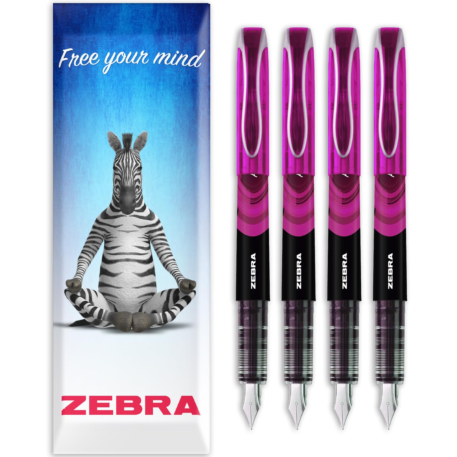 Zebra Fuente - Disposable Fountain Pen - 1.0mm Fine Nib 0.6mm Line Width - In Envelope Gift Packaging - Pack of 4 (Pink)