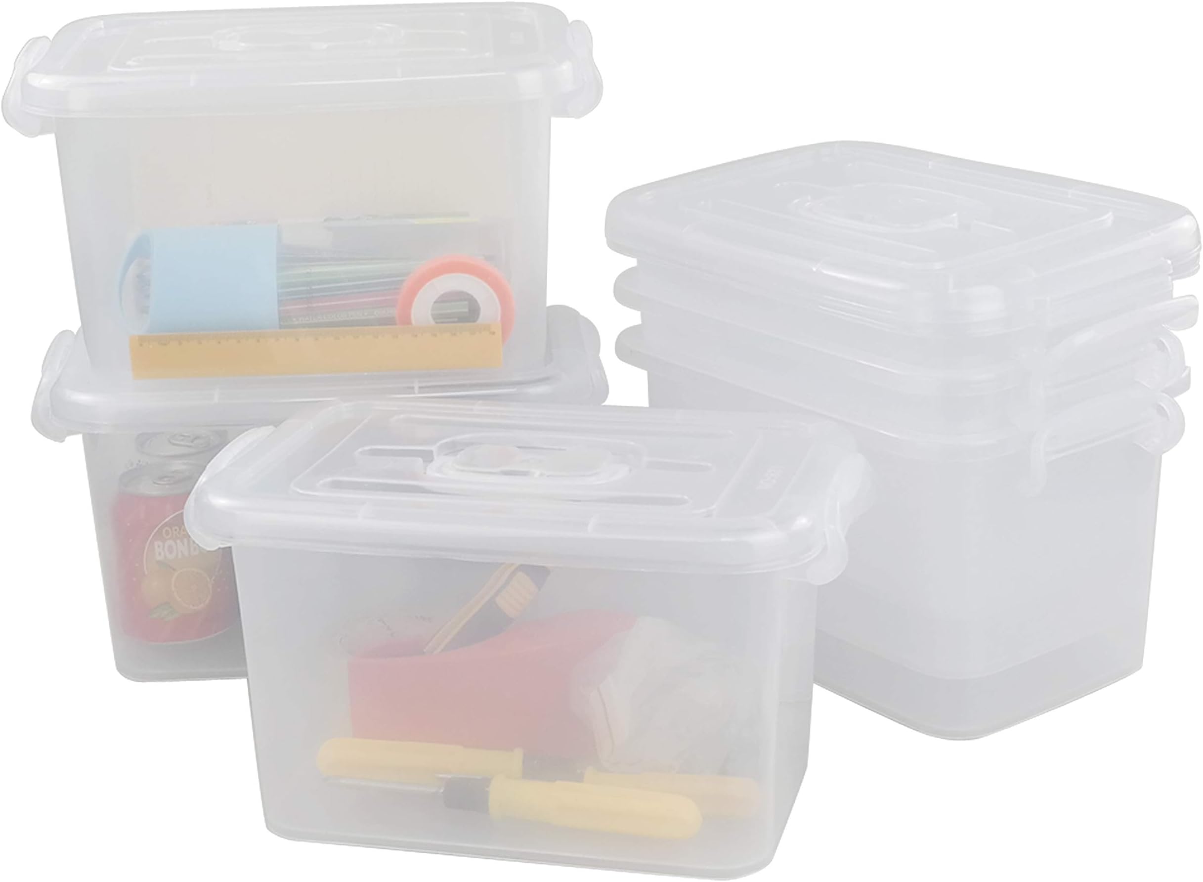 Qsbon 6-Pack 6 Quart Plastic Latch Storage Box with Latch and Handle