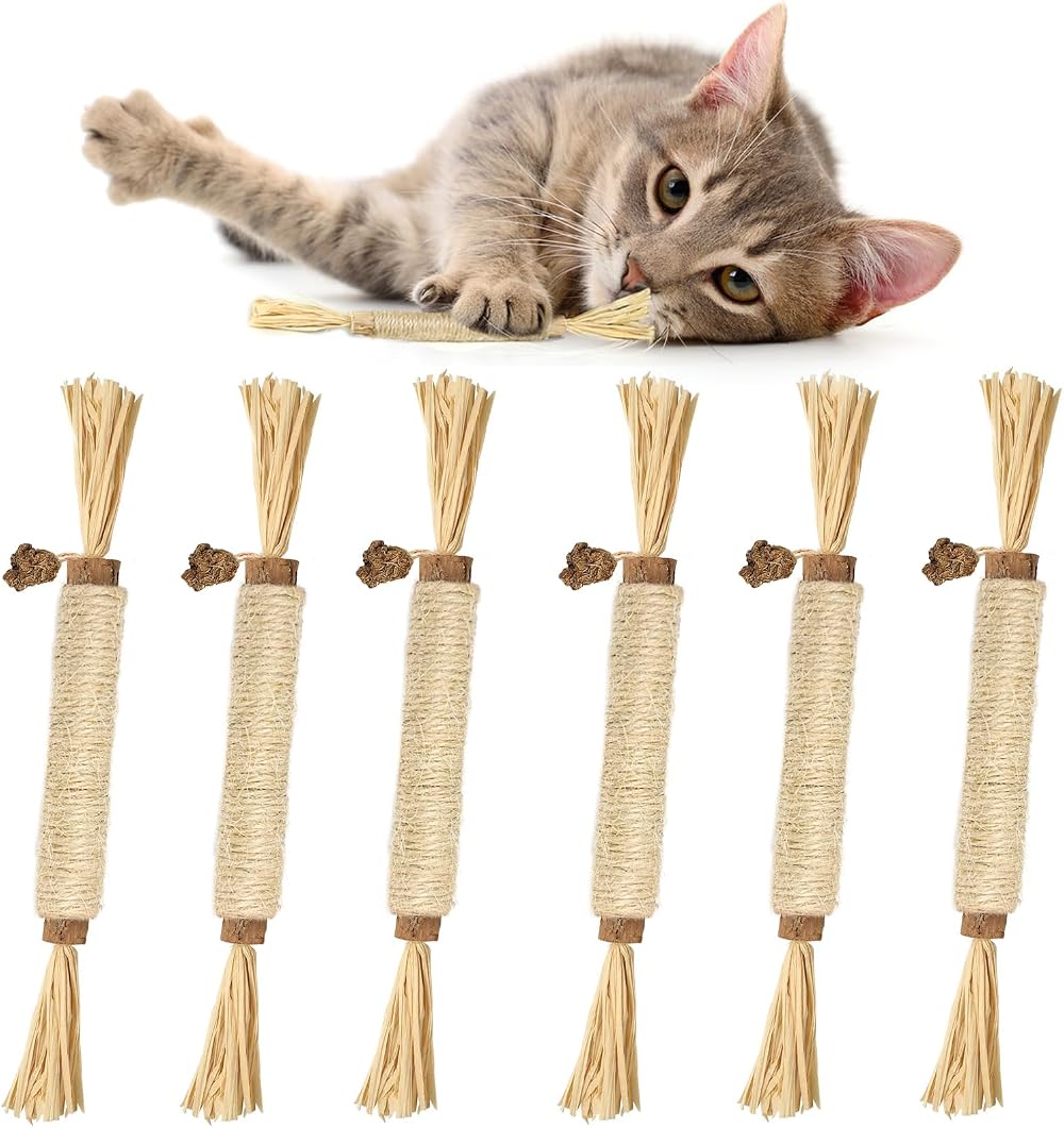 Nepfaivy Silvervine Cat Toys Sticks 6 Pack Natural Chew Interactive Dental