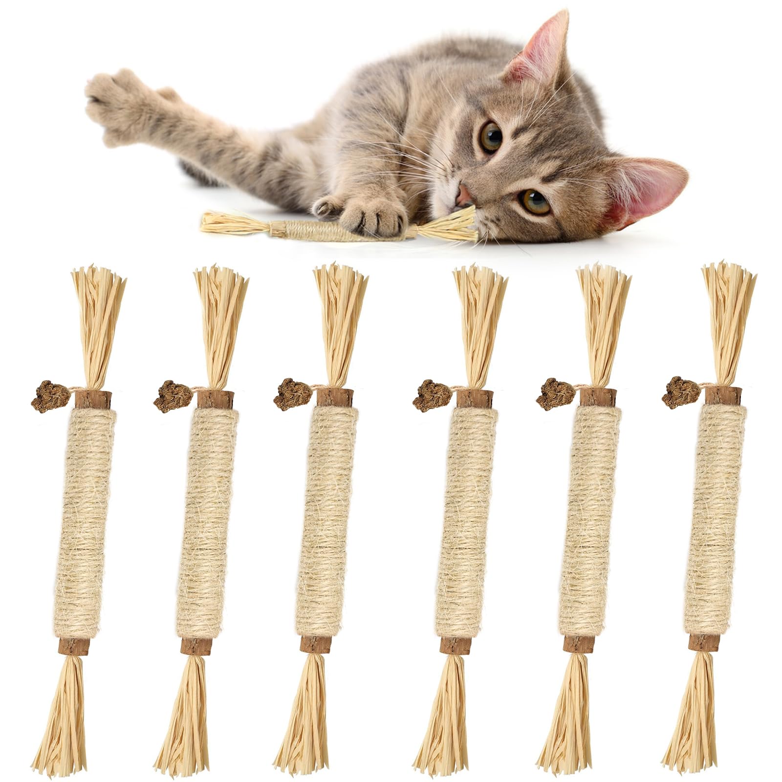 Nepfaivy Cat Toys Silvervine Sticks - 6 PCS Natural Cat Chew Toy for Indoor Cats Teeth Cleaning, Interactive Nip Toy, Dental Catnip Sticks for Kitte