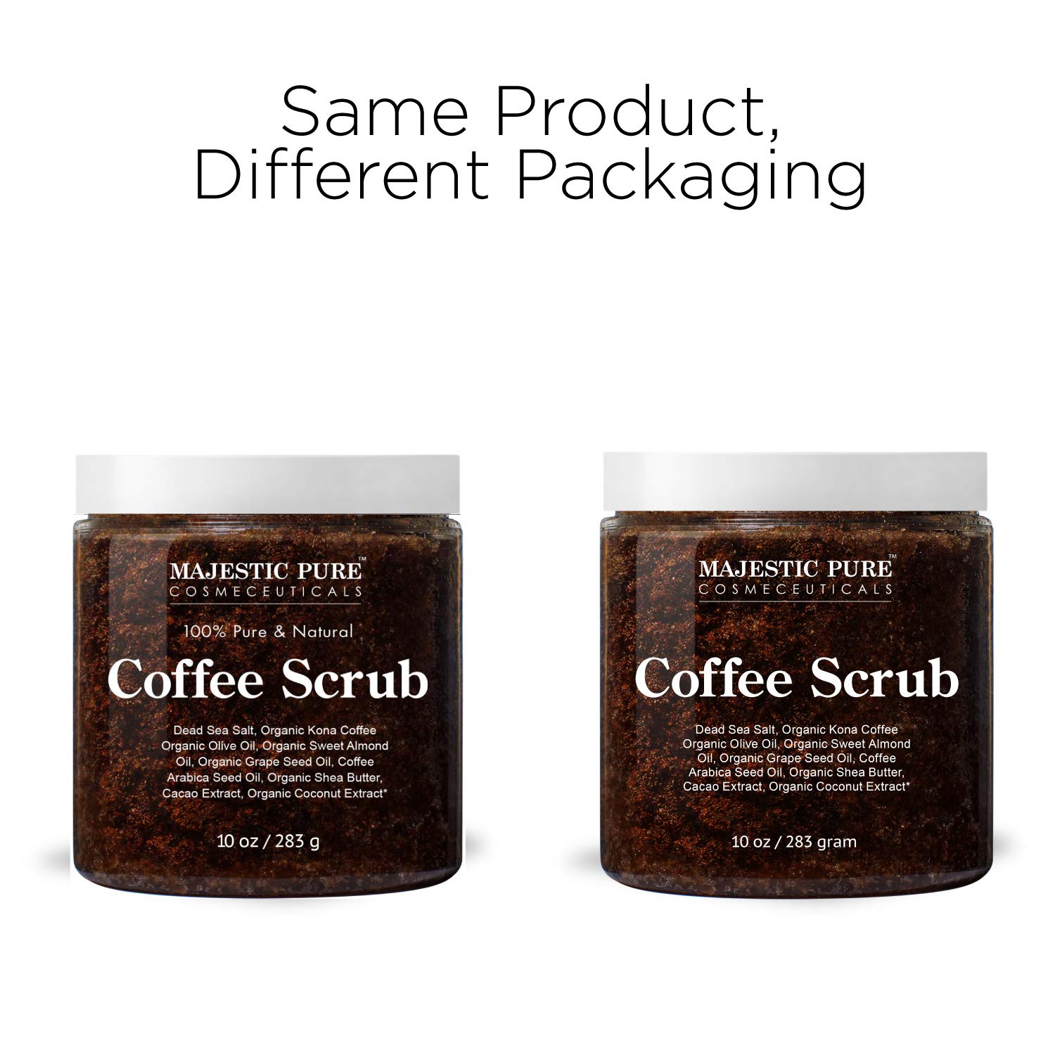 Majestic Pure Arabica Coffee Scrub - All Natural Body Scrub for Skin Care, Stretch Marks, Acne & Cellulite, Reduce the Look of Spider Veins, Eczema, Age Spots & Varicose Veins - 10 Ounces : Beauty