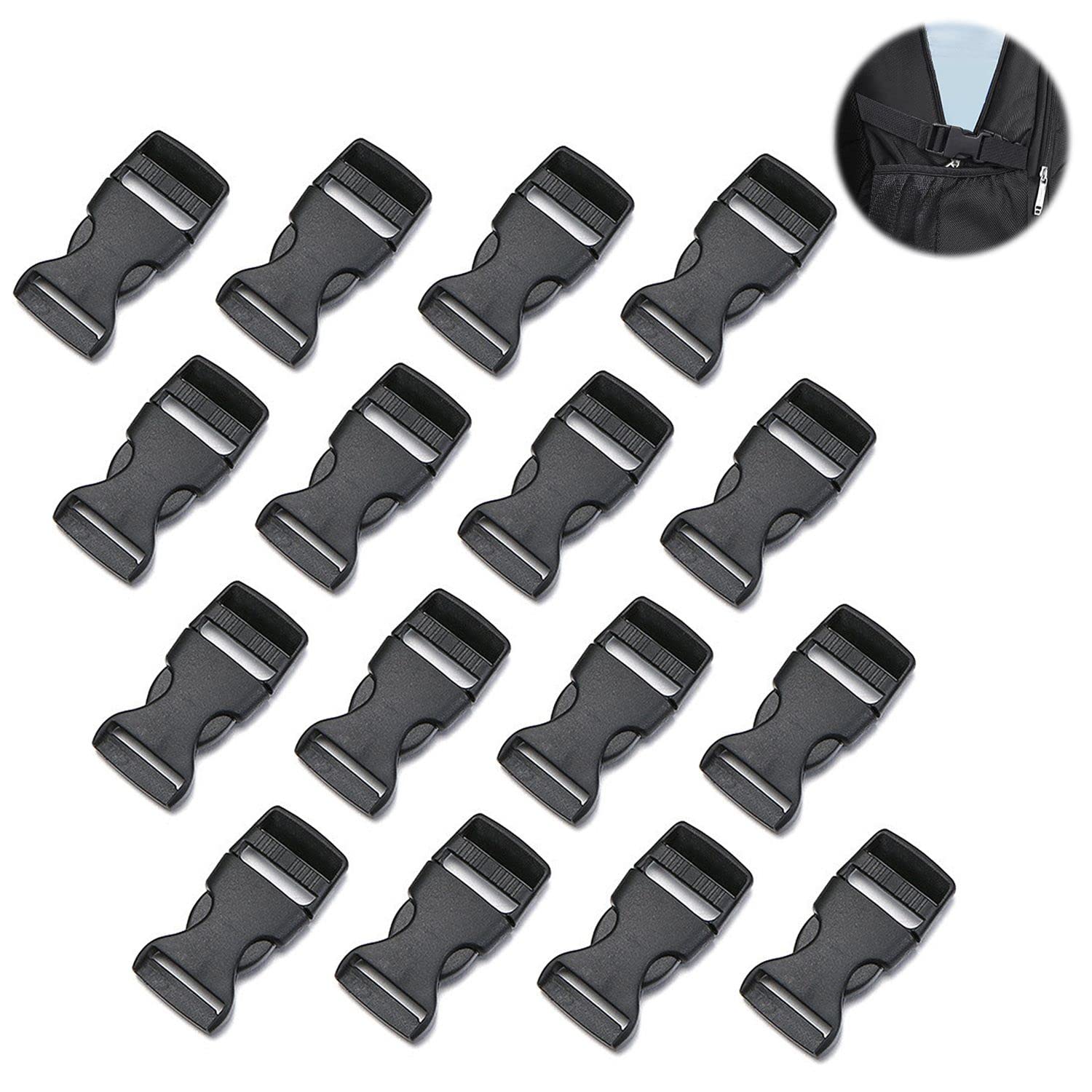 ZWZNBL 16pcs 20mm Black Plastic Replacement Buckles, Multi-Function, Suitable for Clothing, Belts, Backpacks