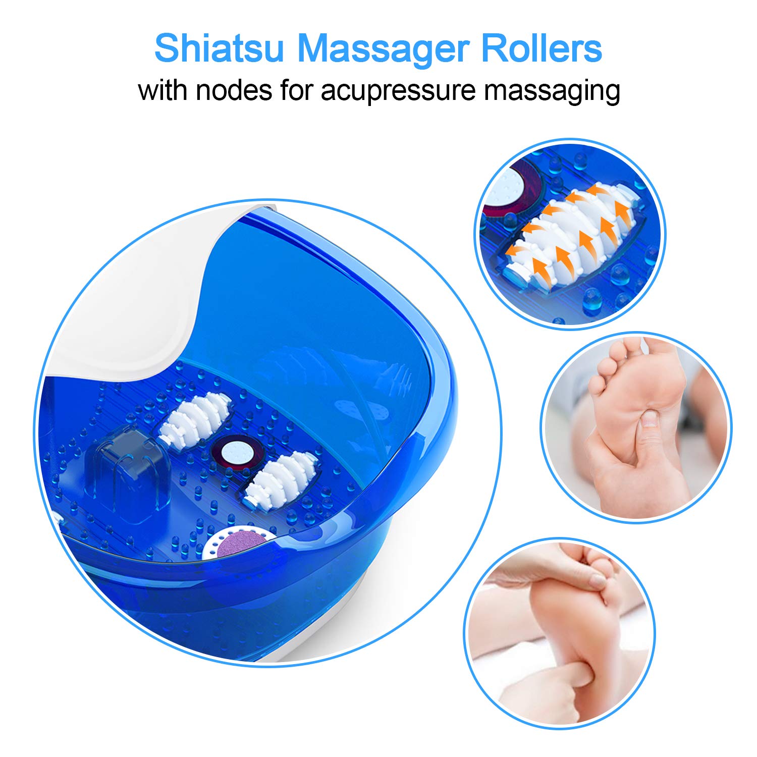 Foot Spa Misiki Foot Bath Massager with Heat Bubbles Vibration and Auto Shut-Off, 4 Massage Rollers and Pedicure Stone for Acupressure Shiatsu Massage to Relieve Feet Muscle Pain: Beauty