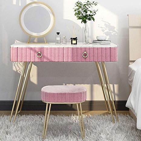 Amazon 可愛い化粧台 現代の北欧アイアンバニティメイク2つの引き出しとテーブルドレッシングミラー クッション性のスツール付きのテーブルの女の子 北欧風一面鏡 鏡台 Color Pink Size 1x40x75cm 鏡台 ドレッサー オンライン通販
