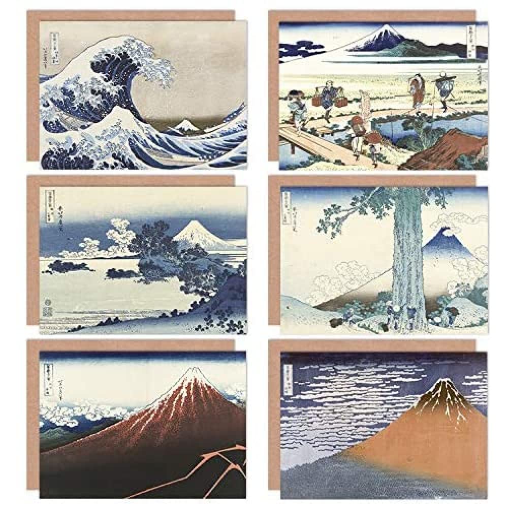 Artery8 Katsushika Hokusai Japanese Fuji Mountain Sagami Rainstorm Beach Wave Fine Art Greeting Card Pack of 6