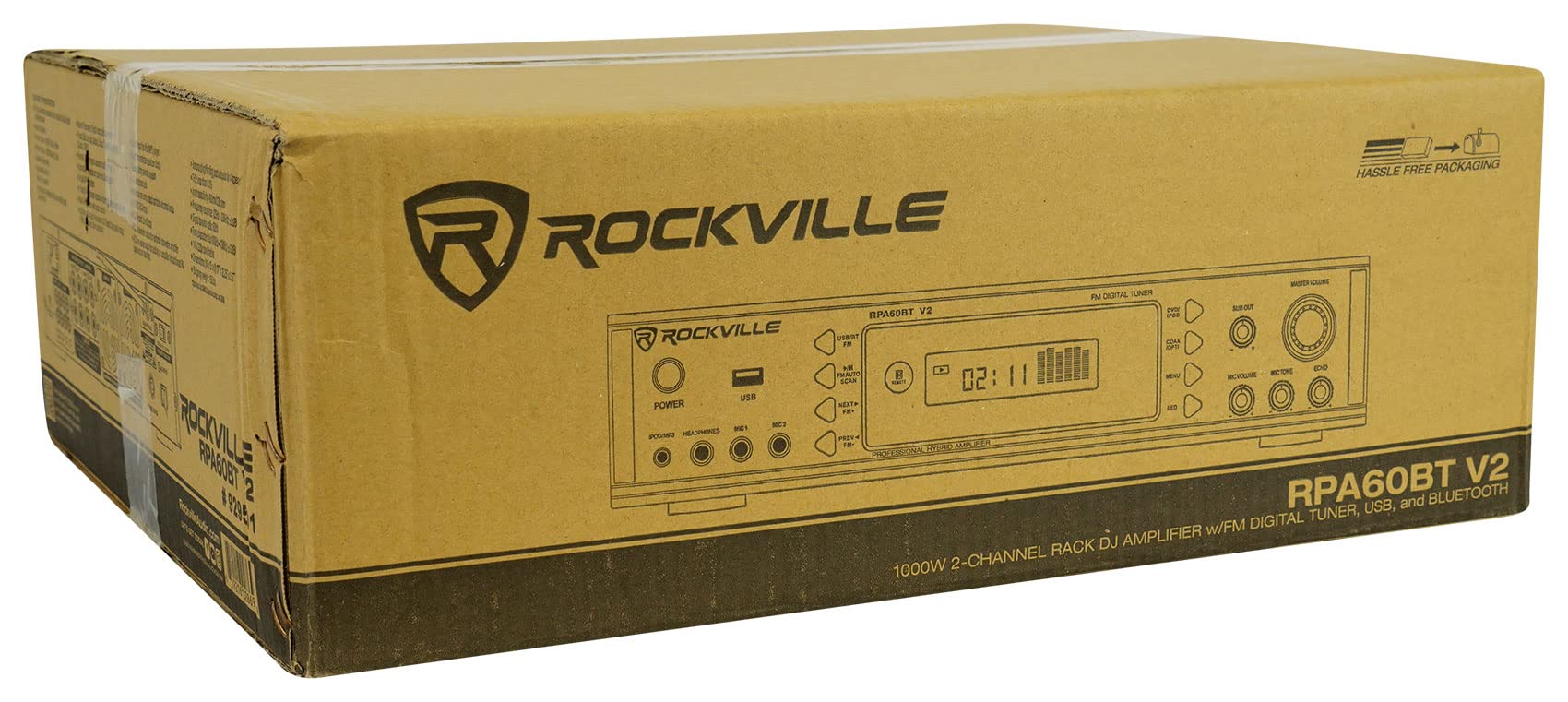 Rockville Bundle: RPA60BT V2 Bluetooth Karaoke Amp Mixer Bundle with (8) HC55-16 in-Ceiling Home Theater Speakers, Rock Shaker Subwoofer Sub, RCDR25B Dual RCA to Dual RCA Pro Audio Cable (11 Items)