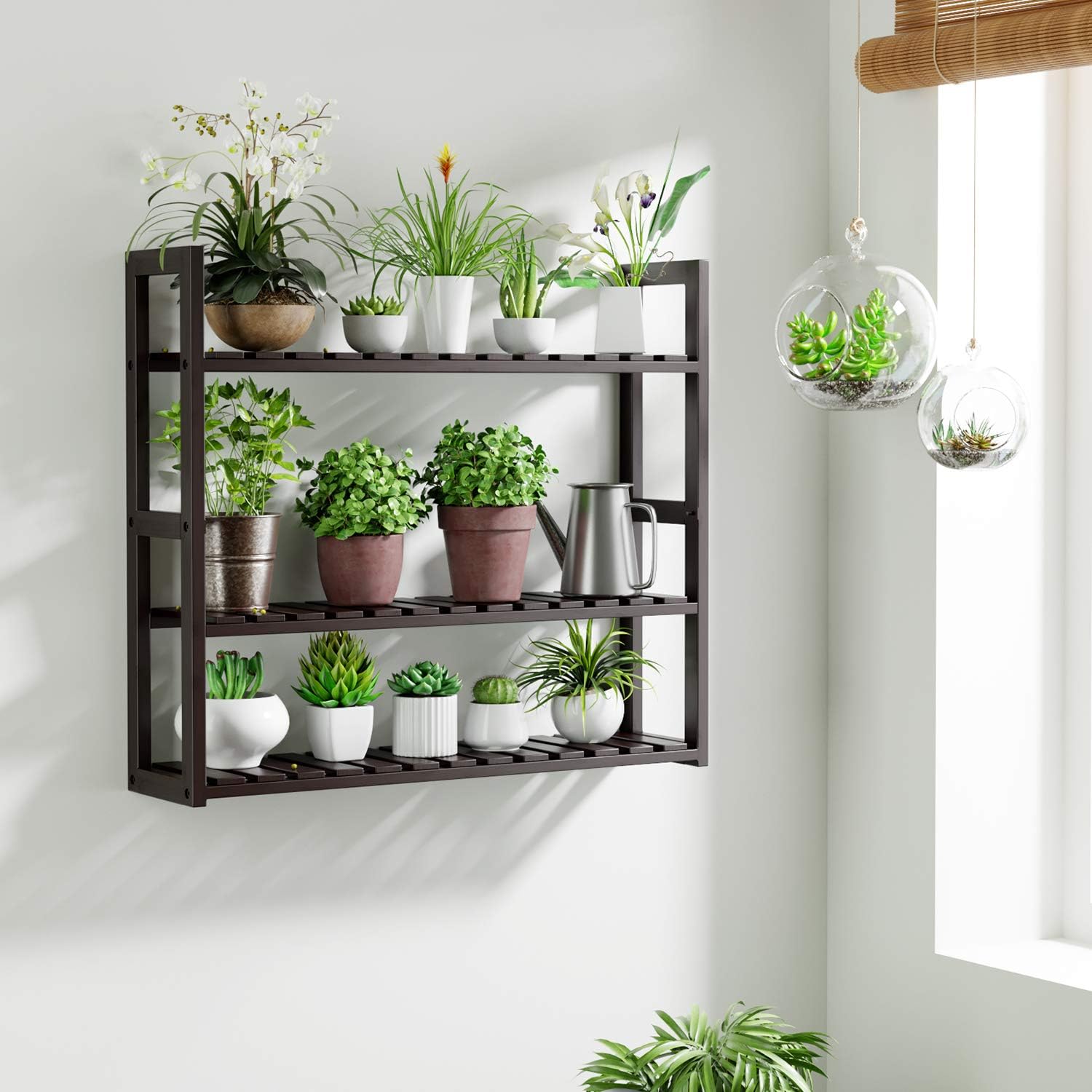HOMFA Bamboo Bathroom Shelf 3-Tier Multifunctional Adjustable Layer Rack Wall Mounted Utility Storage Organizer Towel Shelves Kitchen Living Room Holder Dark Brown: Home Improvement