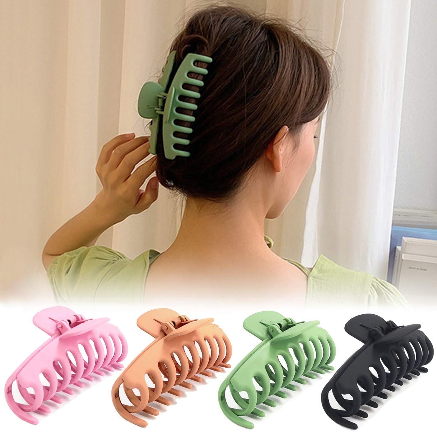 TOCESS Big Hair Claw Clips 4 Inch Nonslip Large Claw Clip for Women and Girls Thin Hair, Strong Hold Hair Clips for Thick Hair, 4 Color Available (4 Packs) : Beauty