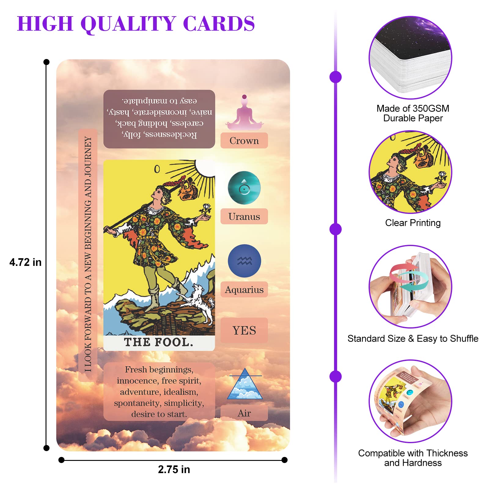 XSYLOHXL Tarot Cards with Meanings on Them for Beginners Classic Learning Training Tarot Deck Set with Message for Reading