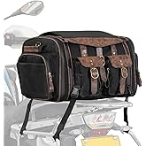 KEMIMOTO Motorcycle Luggage, 60L Expandable Motorcycle Tail Bag Waxed Canvas & Leather Trunk with Waterproof Zippers, Non-Slip Straps fits Most Rear Racks