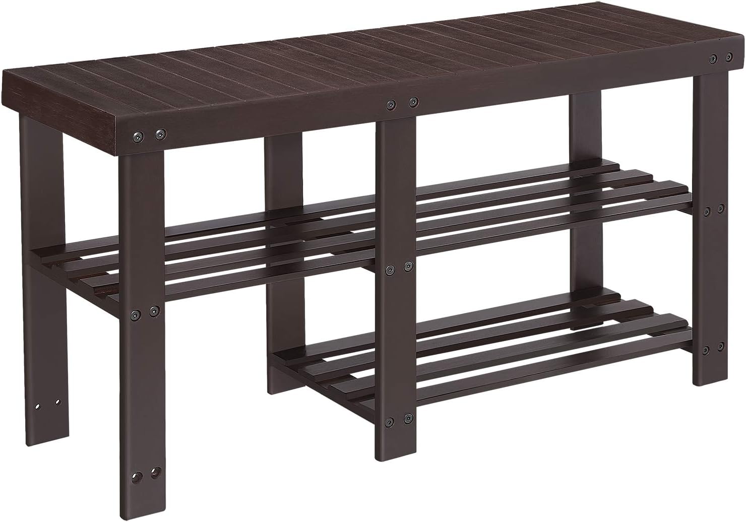 SONGMICS Bamboo Shoe Rack Bench for Boots, Entryway Storage Organizer, 3 Tiers Shoe Shelf, Multi Function for Hallway Bathroom Living Room Corridor and Garden, Brown: Kitchen & Dining