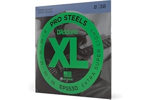 D'Addario Guitar Strings - ProSteels Electric Guitar Strings - Round Wound - Brighter, Crunchier, Increased Sustain - EPS530 - Extra-Super Light, 8-38