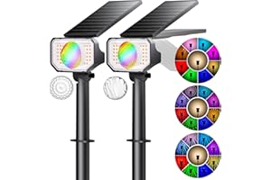 Quntis Christmas Solar Spot Lights Outdoor, Super Bright RGB/W 25 Modes Color Changing Solar Spot Lights, Waterproof Solar Powered Landscape Spotlights for Christmas Decoration - 2 Pack