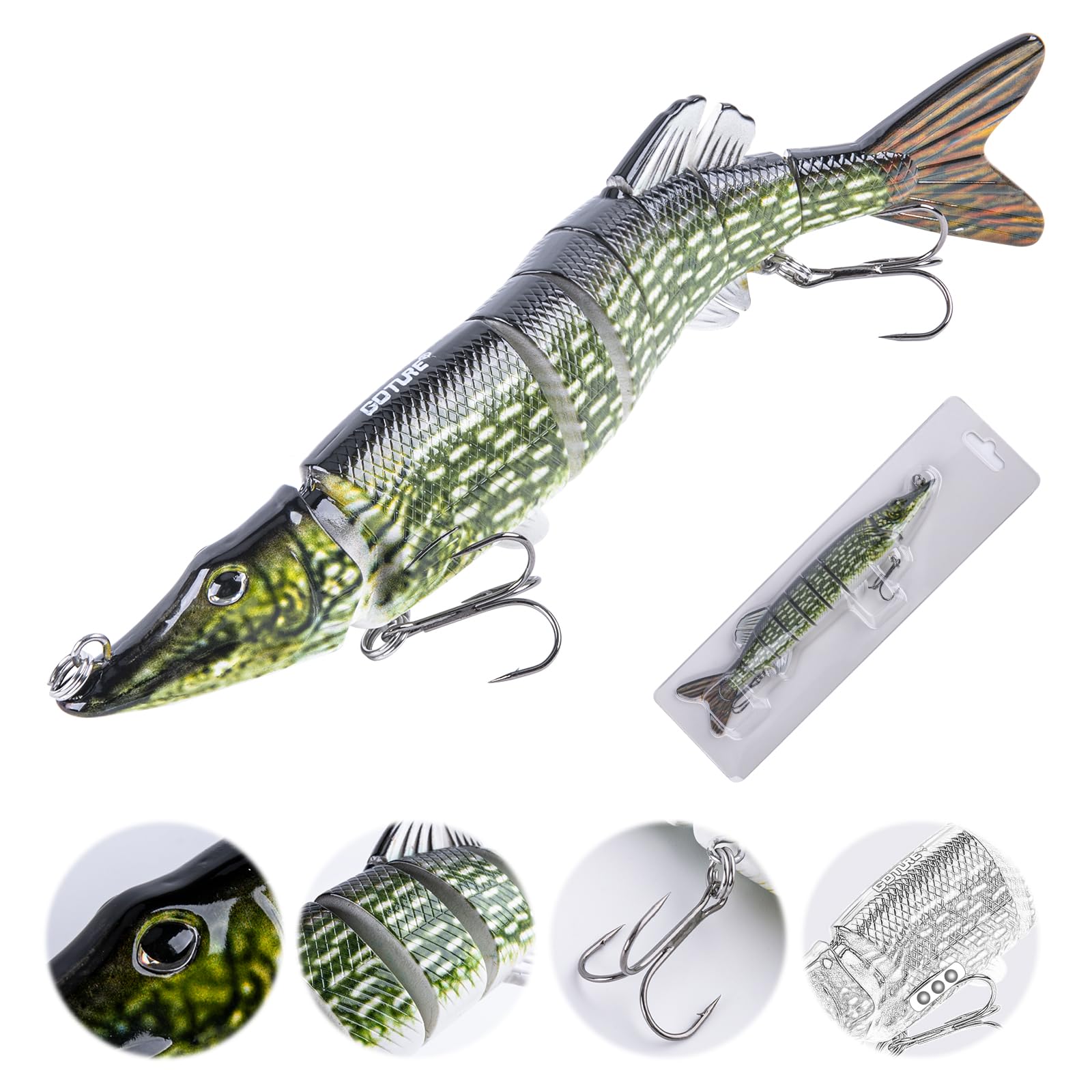 Goture 1 Pc Slow Sinking Bass Fishing Lure, Fishing Lures for Freshwater and Saltwater, Lifelike Swimbait for Bass Trout Crappie, Slow Sinking Bass Fishing Lure, 5 Inches Style C