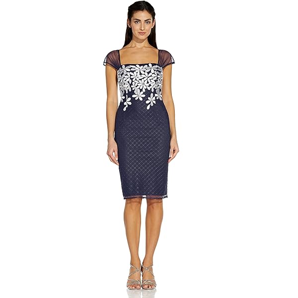 adrianna papell women's embroidered sheath dress Adrianna Papell Border Embroidery Sheath Dress - Black/Ivory