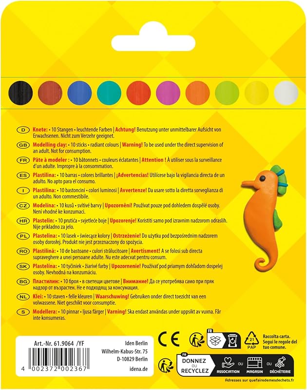 90386 - Set di Argilla da Modellare con 50 Bastoncini in 10 Colori, 5 scatole di Cartone con 10 Bastoncini ciascuna