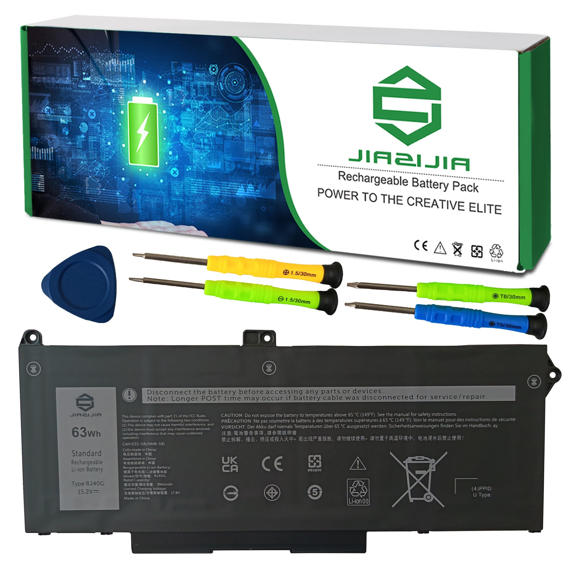 Photo 1 of JIAZIJIA RJ40G CPX-M033W 63Wh Laptop Battery Replacement for Dell Latitude 5420 5520 Precision 3560 Series Notebook 01K2CF 075X16 WY9DX 0WK3F1 0M3KCN M033W Black 15.2V 3941mAh