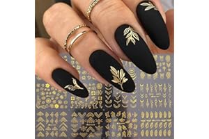 SPLOCUDU Flowers Nail Art Stickers Decal 3D Self-Adhesive Gold Flower Leaf Lace Nail Supplies Flower Nail Stickers Geometry Line Nail Designs for Women Girls Nail Art Decorations(Gold)
