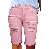 Sidefeel Women's Bermuda Shorts Raw Hem Summer Denim Pants Zimbaplatinum Jean Shorts