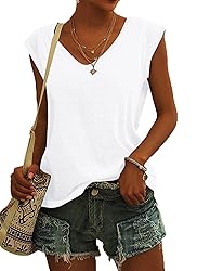 AUSELILY Womens Cap Sleeve T-Shirt Casual Loose Fit