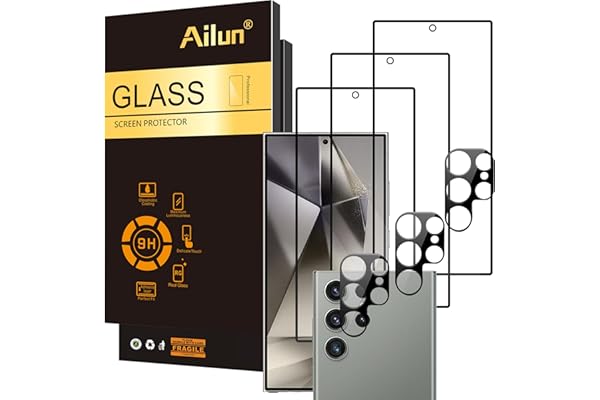 Ailun Glass Screen Protector for Galaxy S24 Ultra [6.8 Inch] 3Pack + 3Pack Camera Lens Tempered Glass Fingerprint Unlock 0.25mm Ultra Clear Anti-Scratch Case Friendly [Not For S24/S24 Plus]