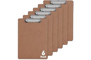 Clipboards, PANDRI 6 Pack Hardboard Office Clipboards, Low Profile Clip, Clip Boards 8.5x11 Standard Letter Size, Classroom Supplies, ECO Friendly