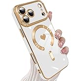 KANGHAR Magnetic Compatible with iPhone 17 Pro Max Case for Women Girls Luxury Plating Cute Love Hearts Design Compatible with Magsafe Soft TPU Bumper Shockproof CoverWhite