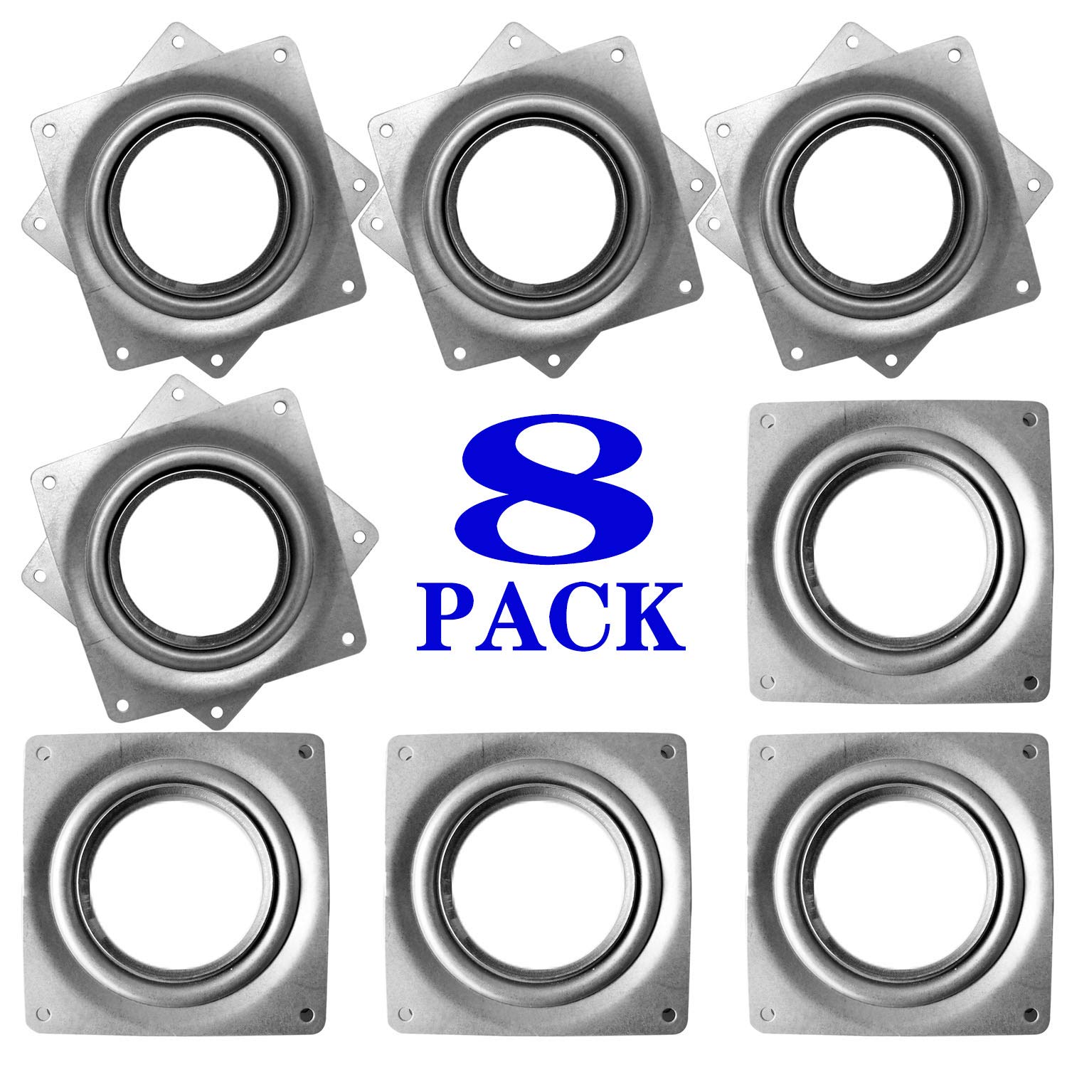 8Pack Lazy Susan Hardware, 4INCH Square Rotating Bearing Plate, 300lbs Capacity Lazy Susan Turntable Bearing for for Serving Trays, Kitchen Storage Racks, Craft Table, Zinc Plated Steel Swivel Plate
