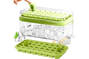 DOONLY Ice Cube Tray with Lid and Bin, 2 Pack for Freezer, 64 Pcs Ice Cube Mold (Green)