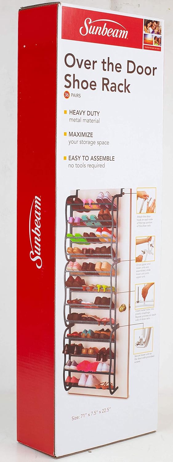 mainstays shoe organizer on Renewed Sunbeam Shoe Rack For 36 Pair Over The Door Space Saver Shelf Closet Wall Hanging Organizer Storage Stand Black Clothing Closet Storage Shoe Organizers Environews Tv