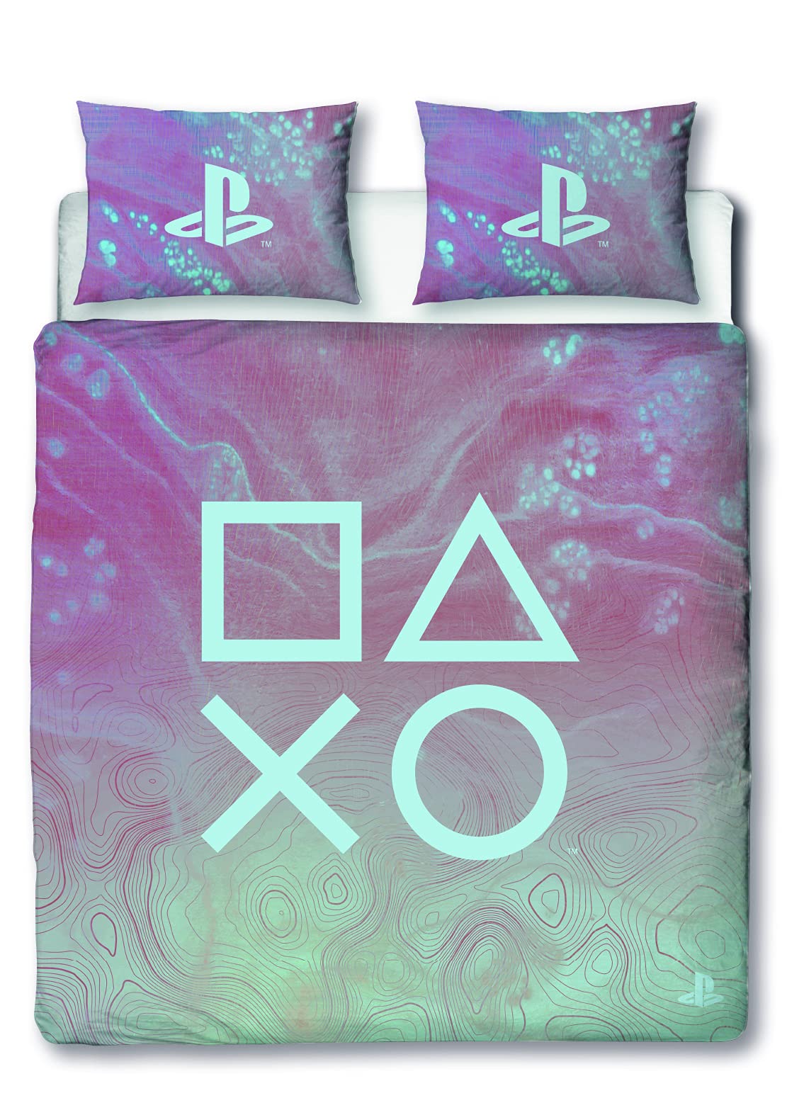PlayStation Marble Double Duvet Cover Officially Licensed | Reversible 2 Sided Marble Design with Matching Pillowcase, Polycotton, Pink (Double)