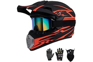 TIANDU Youth Kids Motocross Helmet DOT Approved, Adult ATV Dirt Bike Off-Road MX Full Face Motorcycle Helmet with Goggles Gloves Mask for Boys Girls,Lightweight Breathable for Trail Riding
