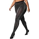 Rzkulek Women's Plus Size Sparkly Metallic Shimmer Tights, 50D High Waist Glitter Pantyhose for Party/Evening Wear