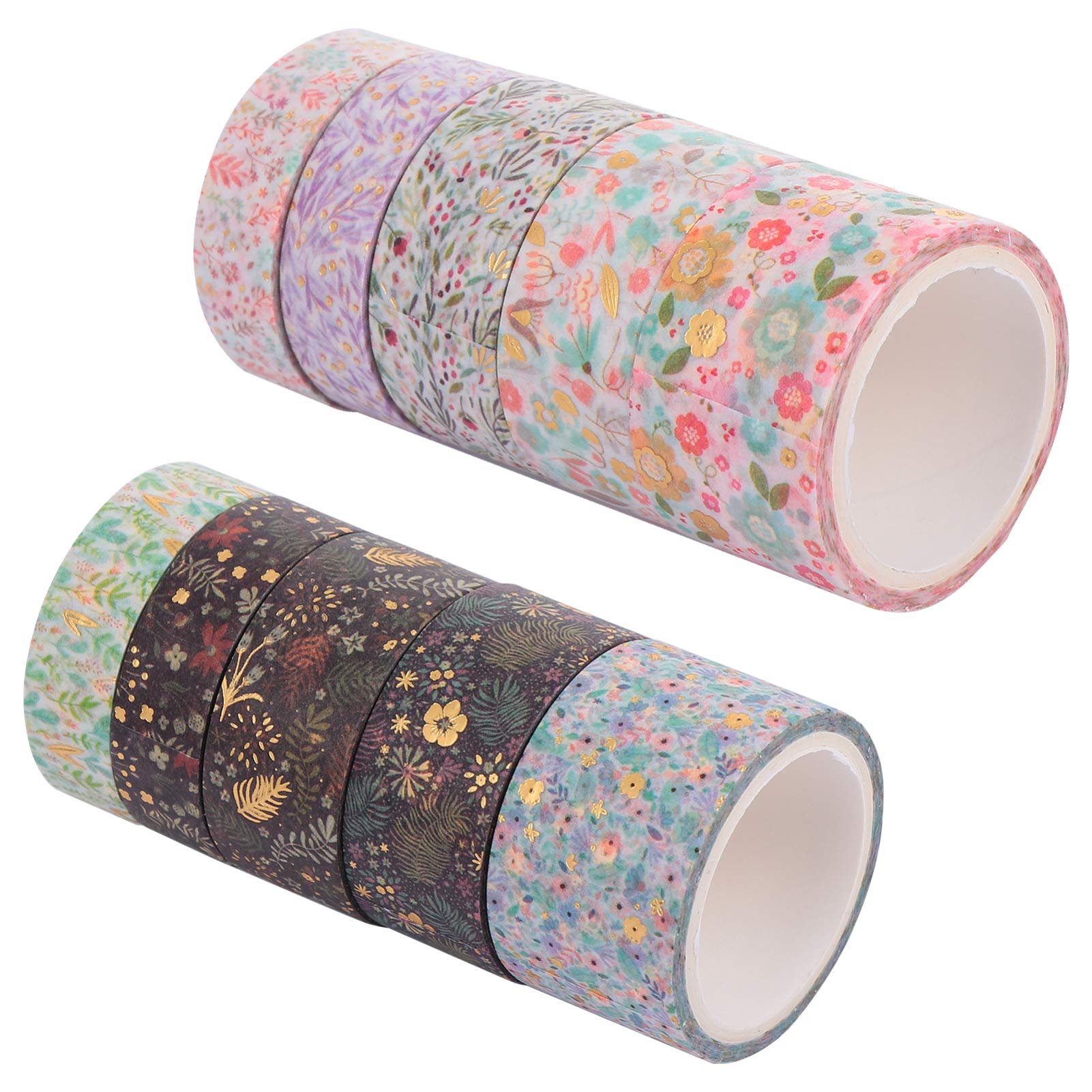 NUOBESTY 10 Rolls of Washi Tape Set Flower Washi Masking Decorative Masking Tapes for Scrapbooking Decorative Labelling Tapes for DIY Craft