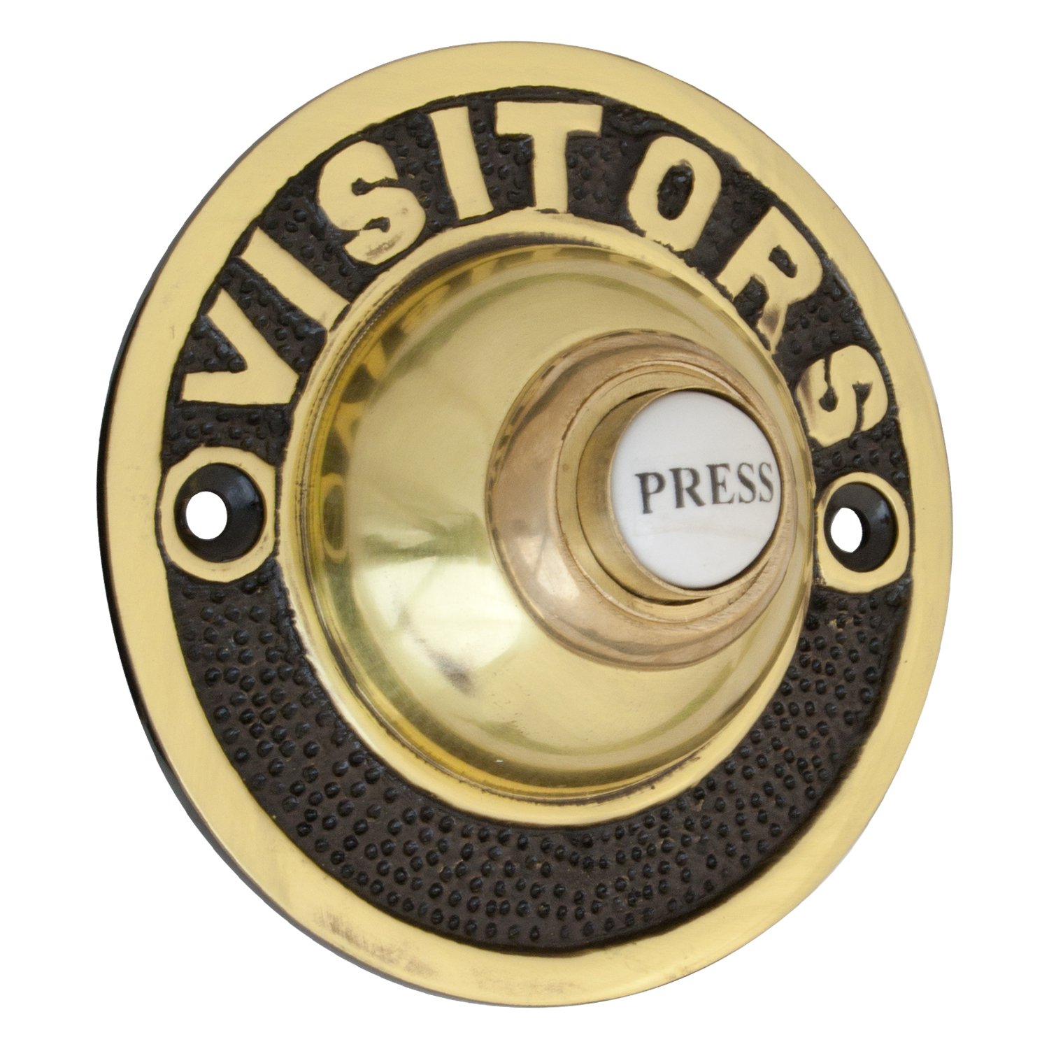 Polished Cast Brass & Black 81mm dia Visitors Bell Push with China Press