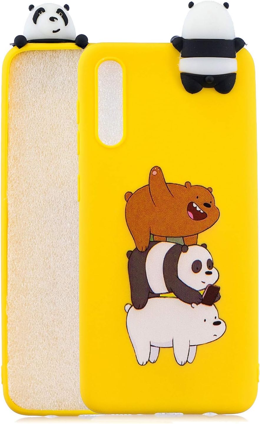 HopMore Case Cover for Samsung Galaxy A70 2019 Silicone Cute 3D Panda Unicorn for Girls Women Boys, Soft Gel Shockproof Protective Cover Slim Backcover Thin Rubber Shell - Panda (Yellow)