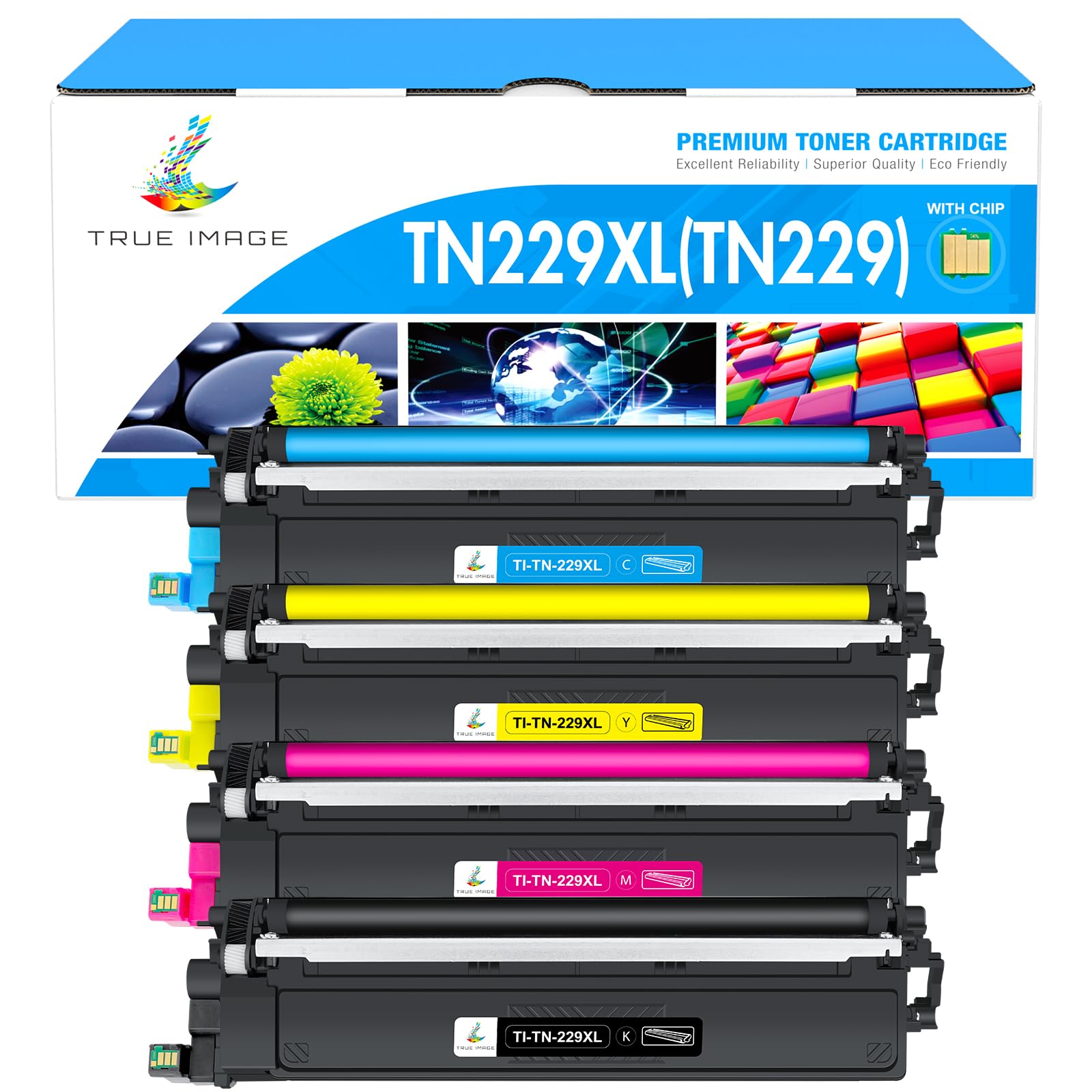 Photo 1 of TN229 TN229XL MFC-L3780CDW MFC-L3720CDW Toner Cartridges: Compatible for Brother HL-L3280CDW HL-L3220CDW TN-229XL TN 229XL 229 TN-229XLBK/C/M/Y HL-L3300CDW HL-L3295CDW Printer 4 Pack High Yield