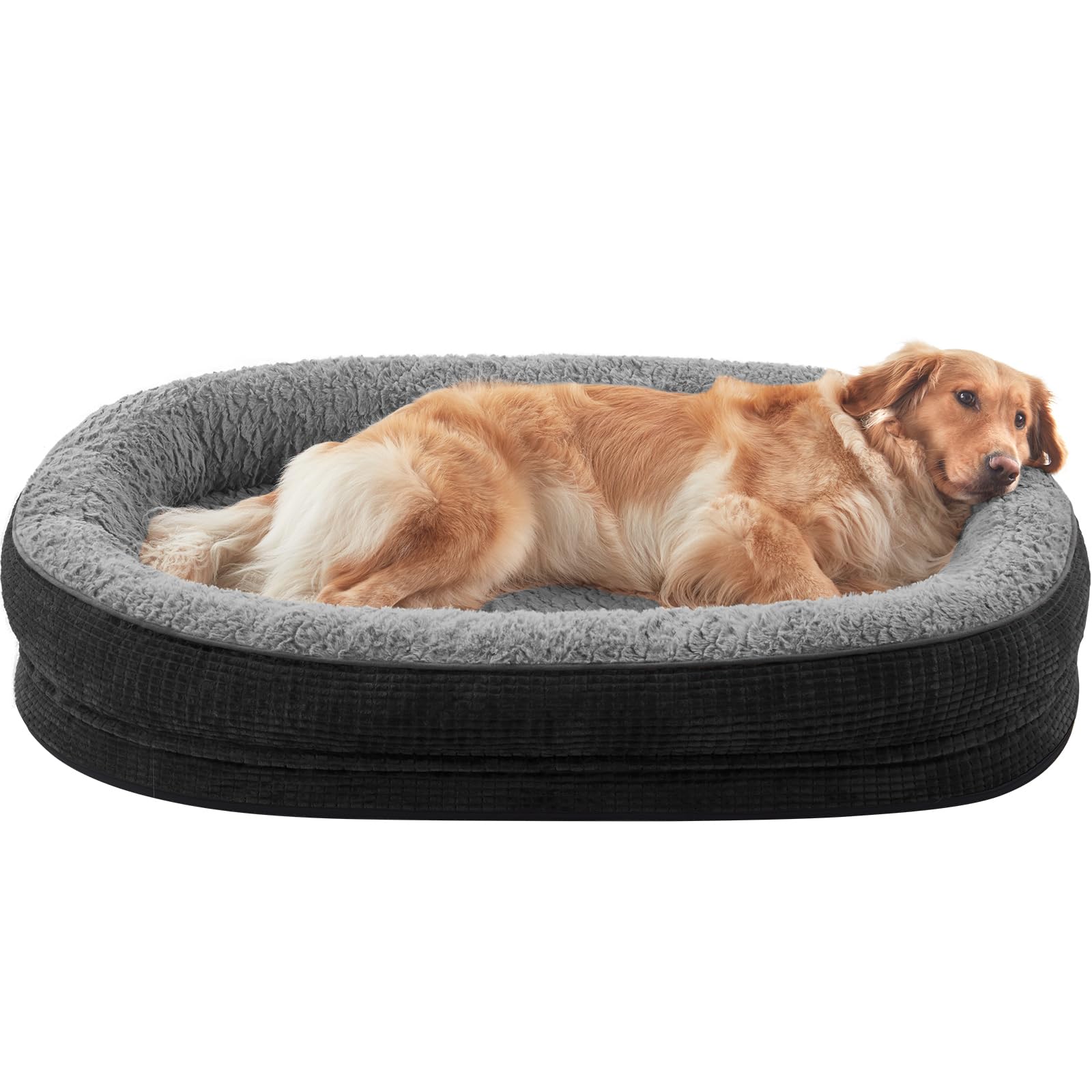 JOEJOY Orthopedic Dog Beds Large Sized Dog, XL Egg-Crate Memory Foam Pet Couch Bed with Bolster Sides, Waterproof Lining, Removable Washable Cover & Non-Slip Bottom, Black Image