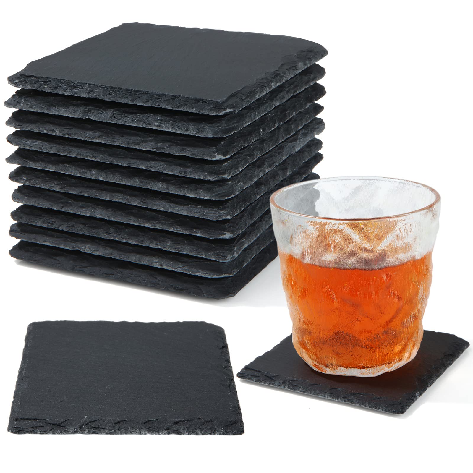 MIVIDE 12PCS 10x10CM Slate Coaster, Blank Slate Coasters Bulk, Square Slates Drink Coasters, Natural Blank Coasters for Craft, Engraving