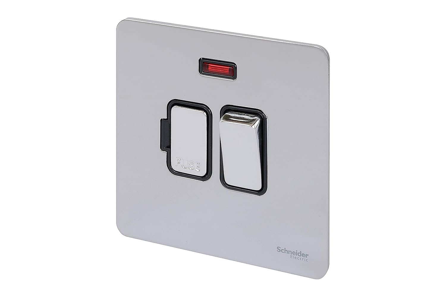 Schneider Electric Ultimate Screwless Flat Plate 13a DP Switched Connection Unit with Neon Polished Chrome Black Insert - Image 3