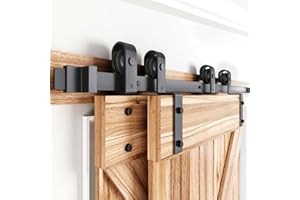 EaseLife 9 FT Bypass Double Sliding Barn Door Hardware Kit,Single Track, Slide Smoothly Quietly, Easy Install (9FT Track Kit for Double 59" Wide Door)