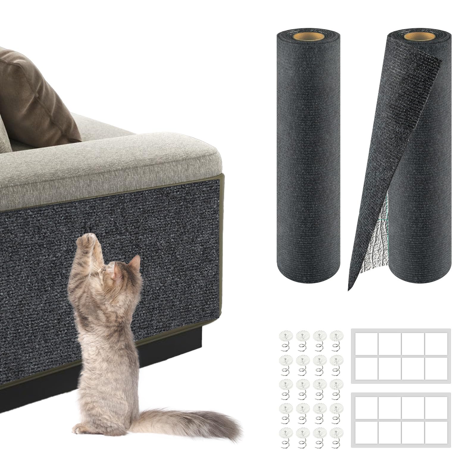 Photo 1 of 2Pack Total 78.7"x15.8" Cat Scratch Mat for Cat Couch Furniture and Wall Protector | Trimmable Self-Adhesive Carpet Climb Cat Scratcher for Covering Cat Tower and Replacement Pads (Dark Grey)