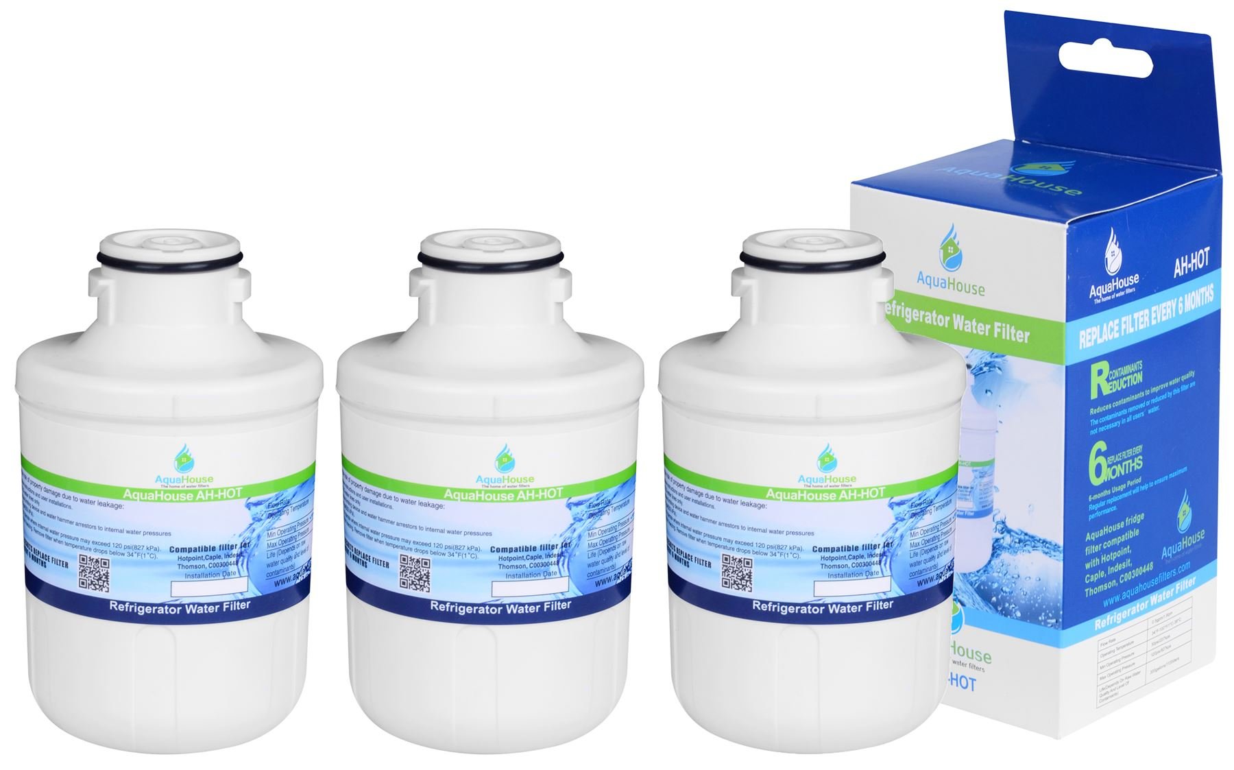 3X AquaHouse Fridge Water Filter Compatible with Hotpoint C00300448, Thomson THSBS90WDWH, SXBD922FWD, Caple CAFF205, Indesit, Ariston, Electrolux - MFCMG14211F
