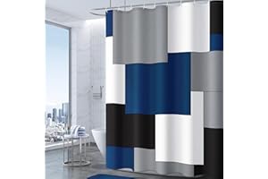 AWELLIFE Blue Mens Shower Curtain Modern Bathroom Navy Blue Accessories Decor Black and Gray Shower Curtain Set with 12 Hooks 72x72 Inches