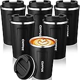 Qinyoung 6 Pack Travel Coffee Mugs 12oz Double Wall Insulated Coffee Cups Bulk with Lid Vacuum Stainless Steel Leak Proof Reusable Portable Tumblers for Cold and Hot Drinks(Black)