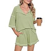 Pink Queen Womens 2 Piece Pajama Sets Short Sleeve Tops Lounge Sets Casual 2 Piece Outfits Summer Short Sets Loungewear