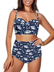 Howilath Women Bikini Set Blue Cartoon Sharks