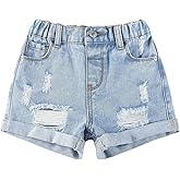 Verdusa Toddler Girls Ripped Roll Up Hem Denim Shorts Elastic Waist Straight Leg Shorts
